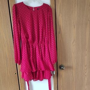 City Studio Red Pink Ruffled Tiered Sundress